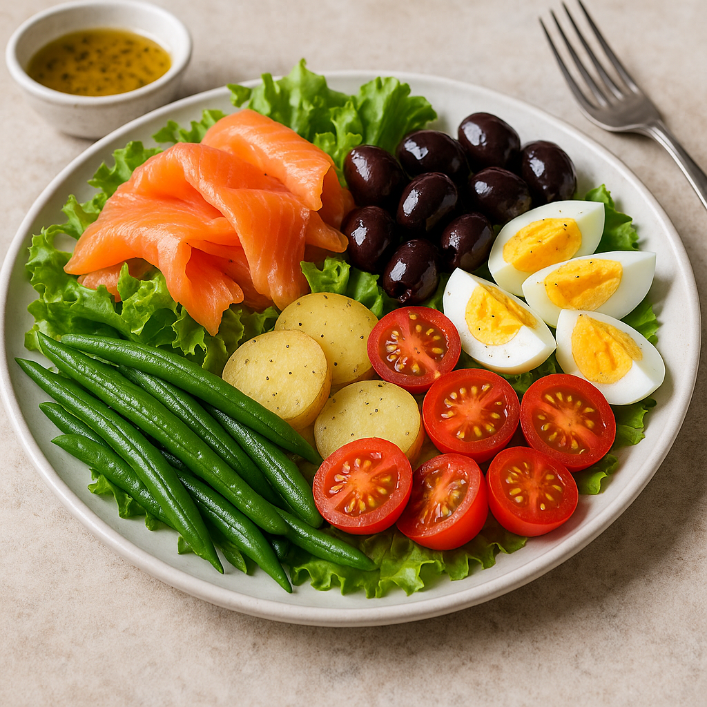 Sałatka nicejska z wędzonym łososiem