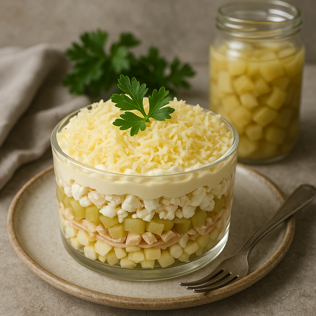 Warstwowa sałatka z selerem konserwowym