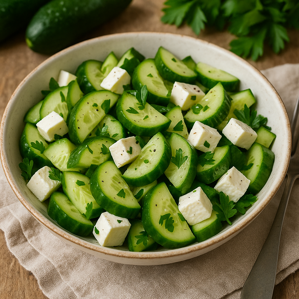 Sałatka ze świeżych ogórków z serem feta