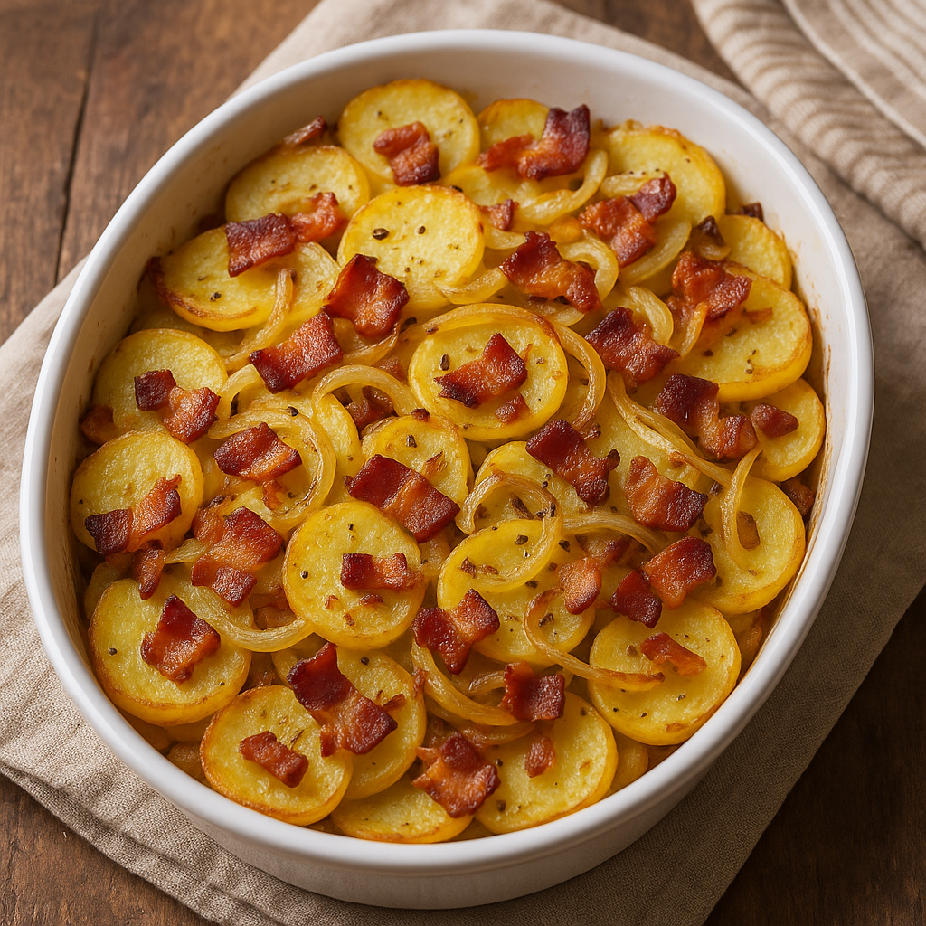 Zapiekanka ziemniaczana z boczkiem i cebulą