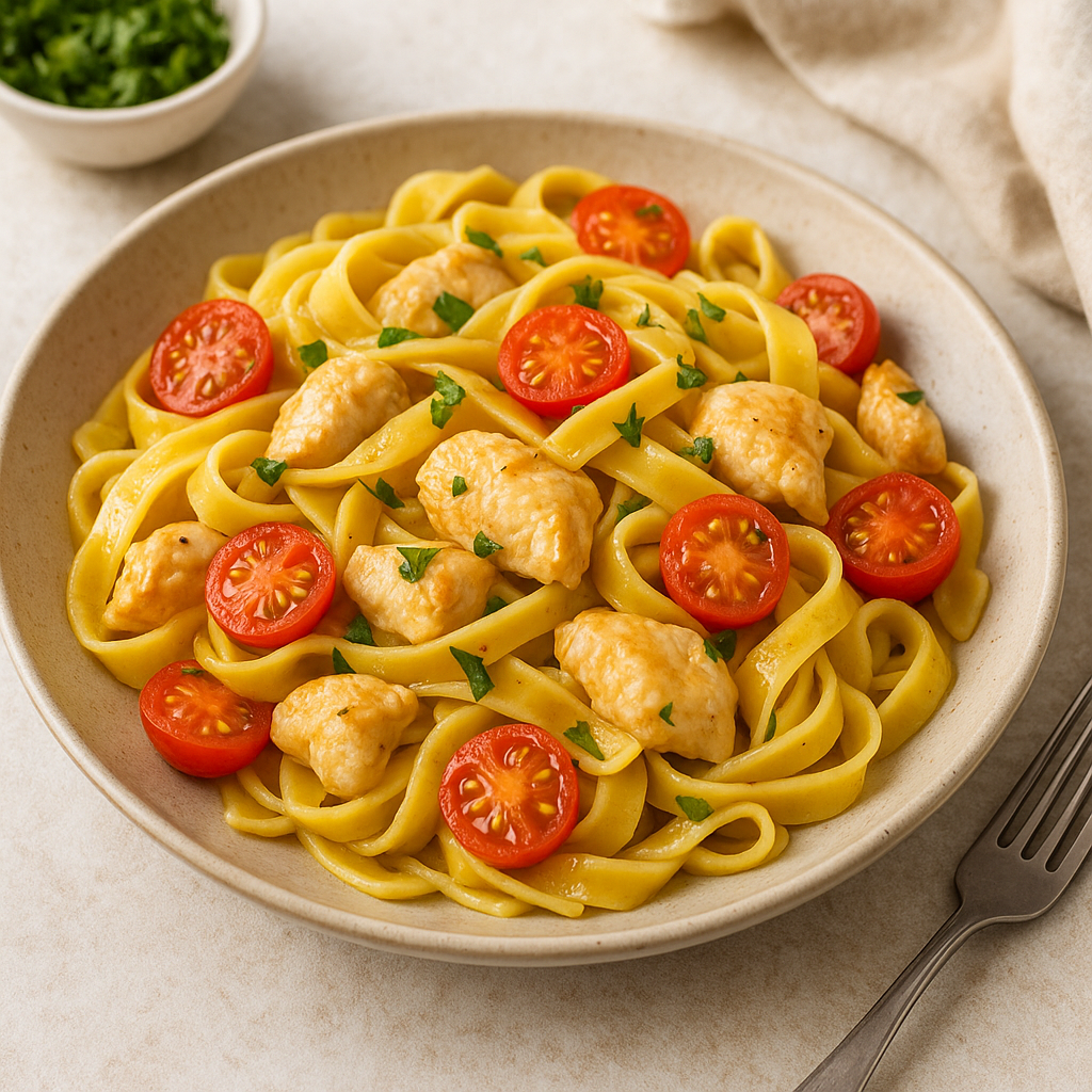 Szybkie tagliatelle z kurczakiem i pomidorkami cherry
