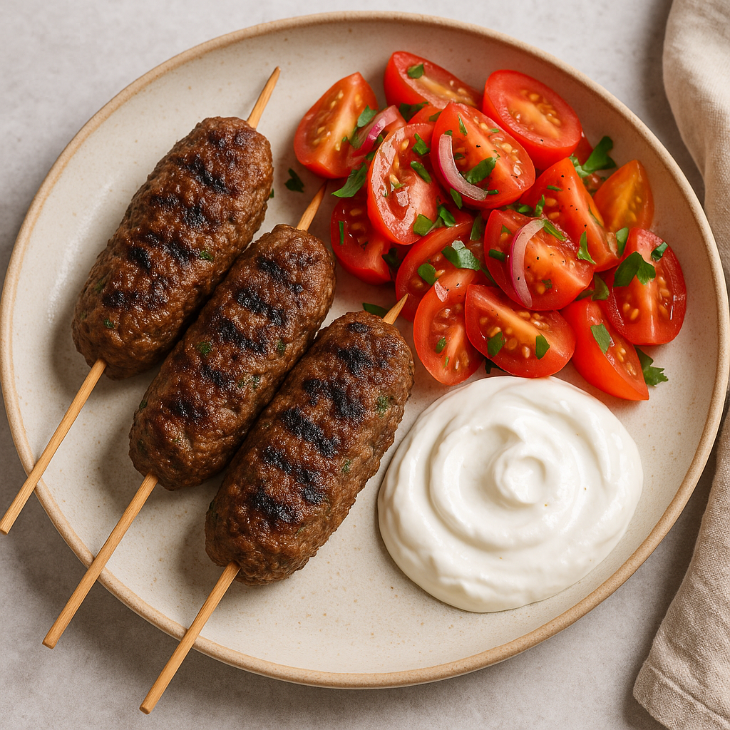 Kofty z sałatką z pomidorów i jogurtem