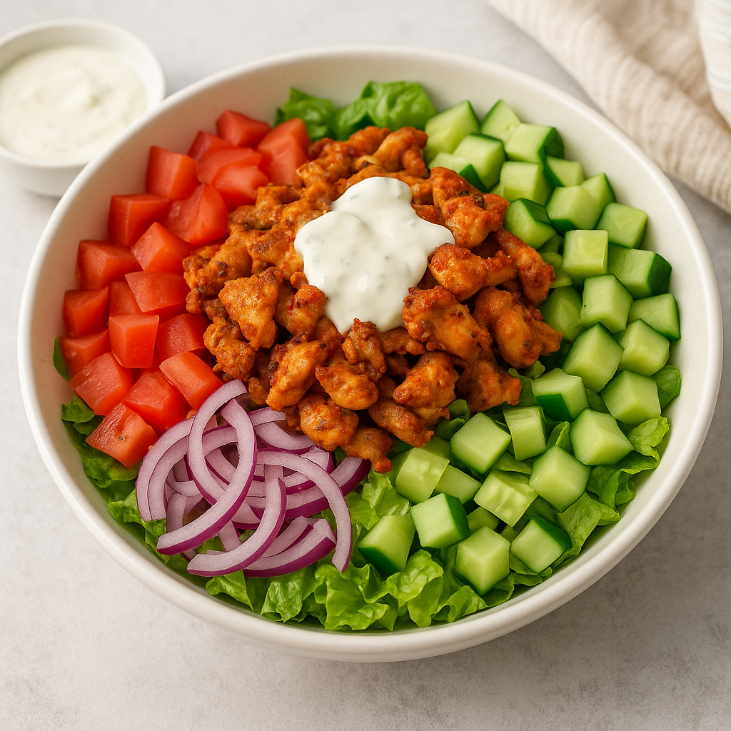 Sałatka gyros z kurczakiem i ogórkiem