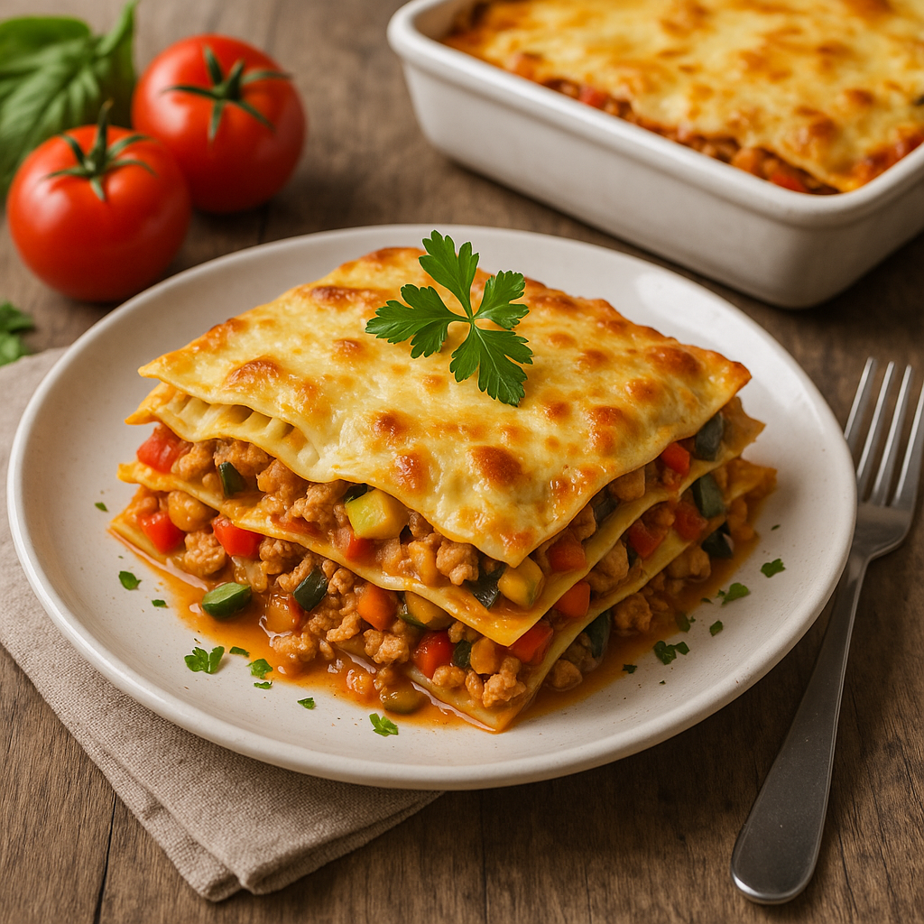 Lasagne z indykiem i warzywami