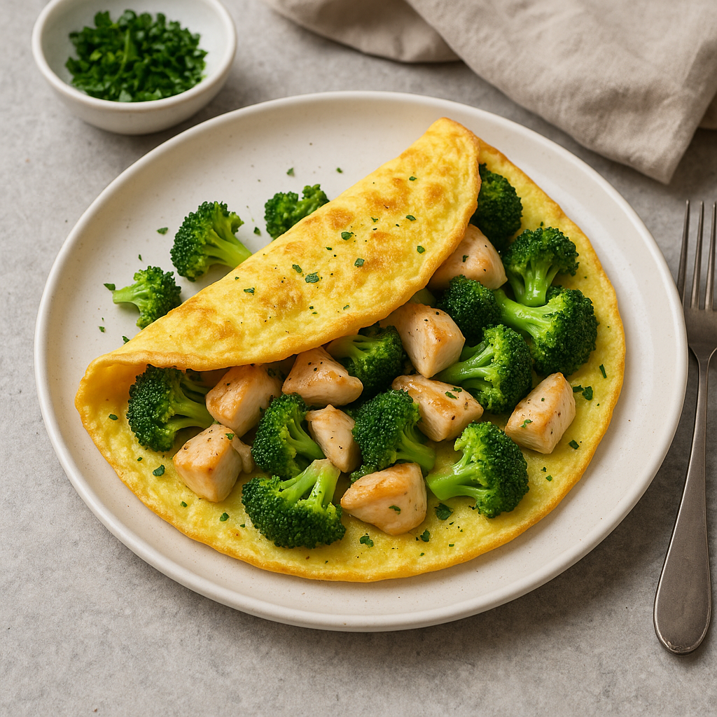 Omlet z kurczakiem i brokułami